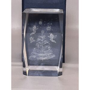 3D Laser Etched Christmas Tree Angels 3"‎ X 2" Crystal Glass Paperweight W Case